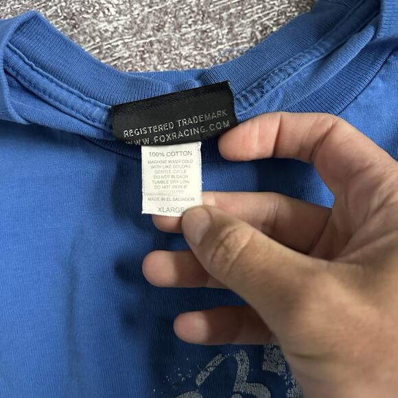 Men's Vintage Y2K Fox Racing MX Motocross Blue White Logo Graphic T Shirt Sz XL - Picture 2 of 3